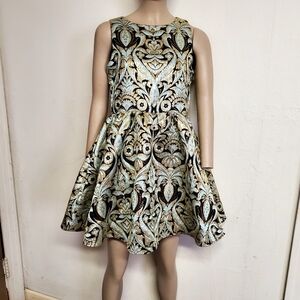 Gianni Bini Girls Brocade Party Holiday Dress Size 16 Metallic Gold Light Blue